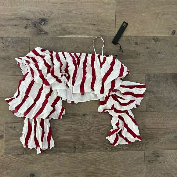 House of Harlowe Claudine Top in White & Red Size S - Picture 3 of 8